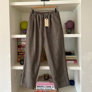 ICHI Woven Pant Mocha Check ONE SIZE NWT